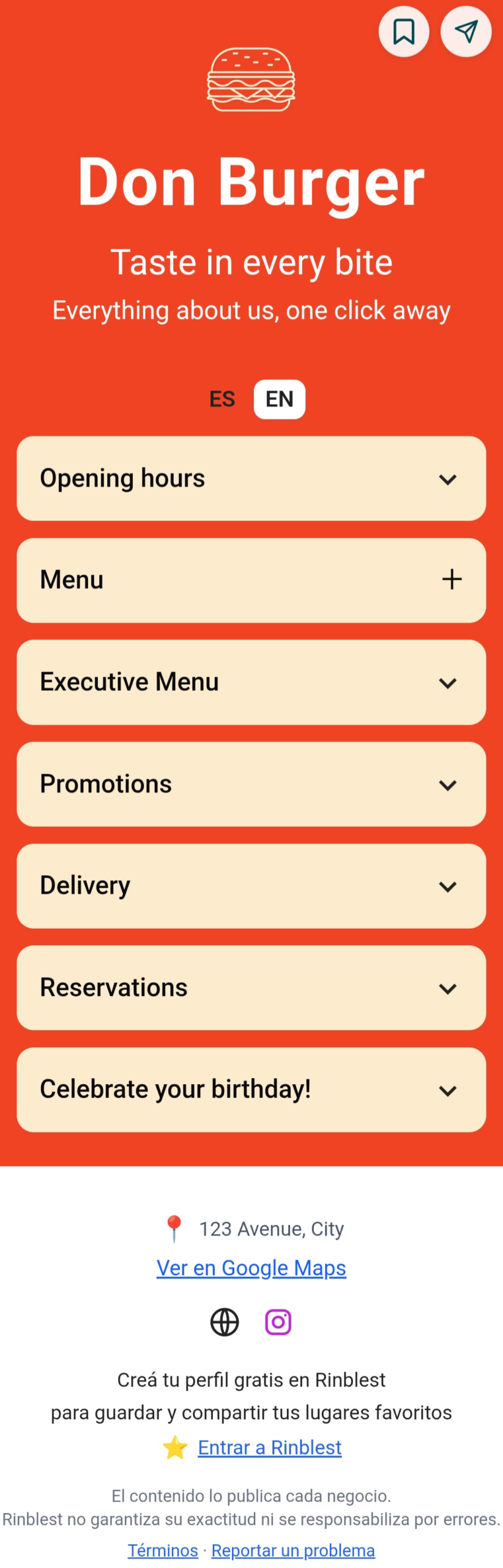 Interactive digital restaurant guide made with Rinblest