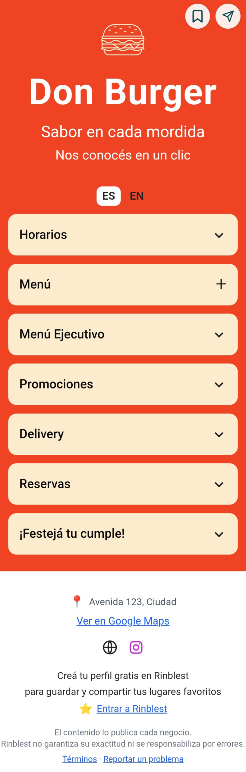 Guía digital interactiva de restaurante creada con Rinblest